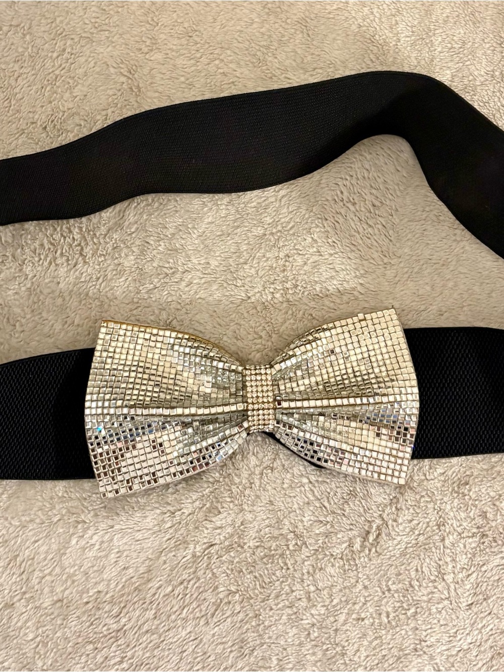 Torrid Silver Crystal Bling Statement Stretch Belt Black - Size 2